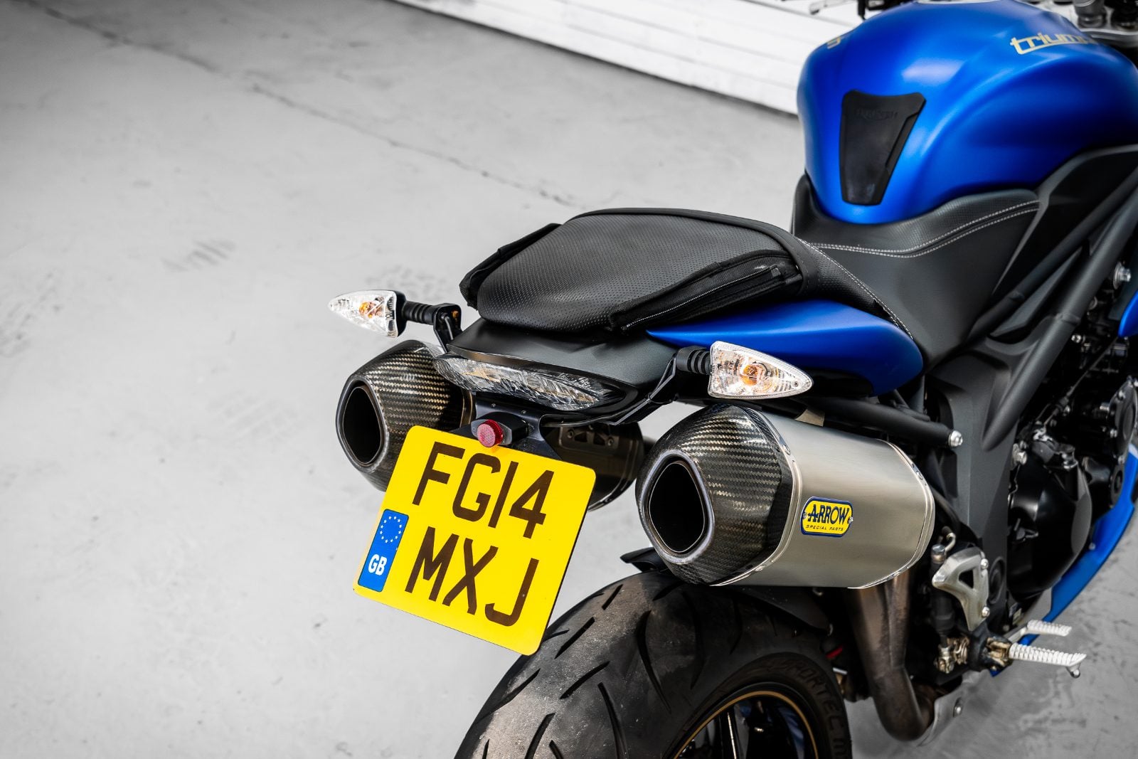2014 Triumph Speed Triple 1050 ABS in Satin Blue - twin Arrow exhausts