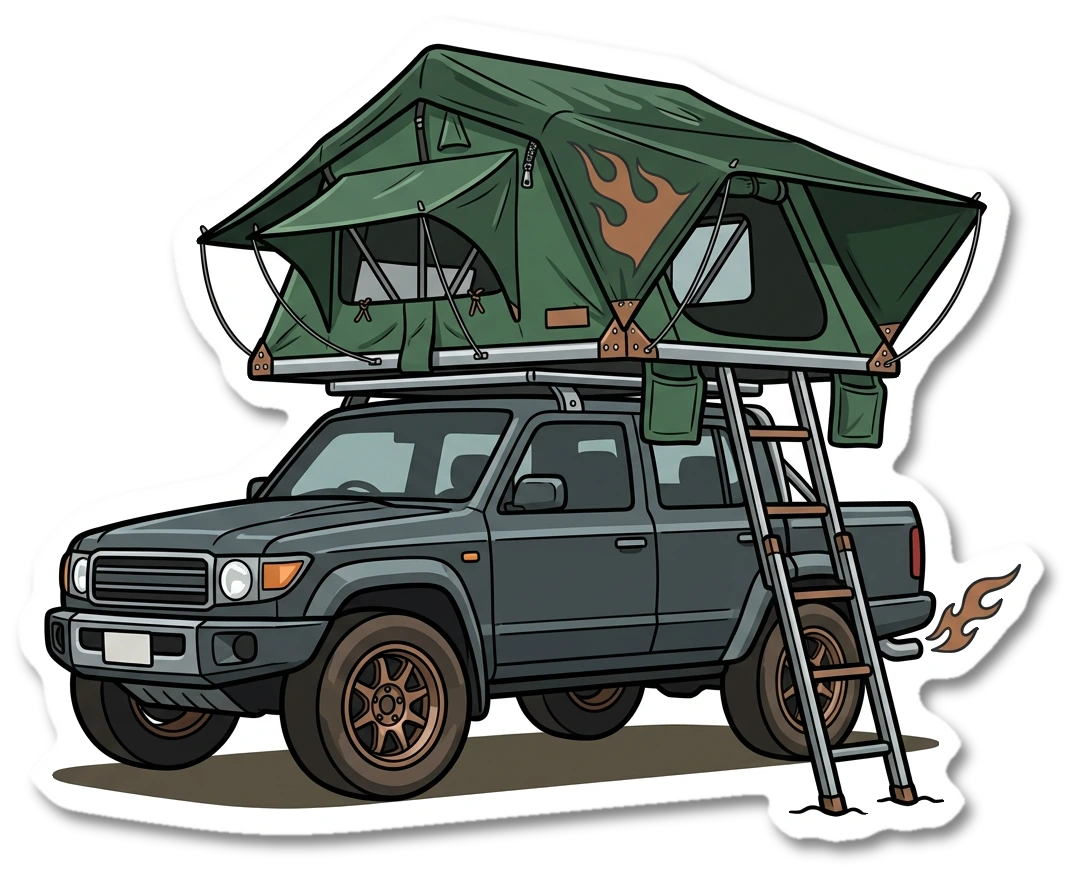 Roof tent on a 4x4 sticker illustration