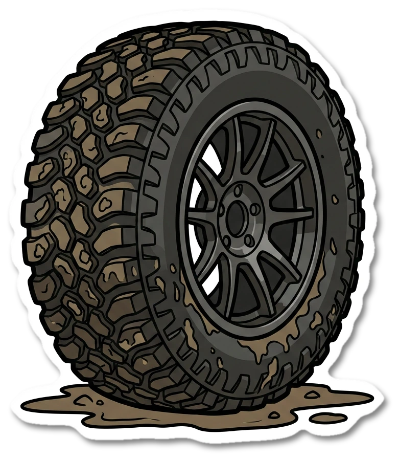 Off-road wheel and tyre sticker illustration