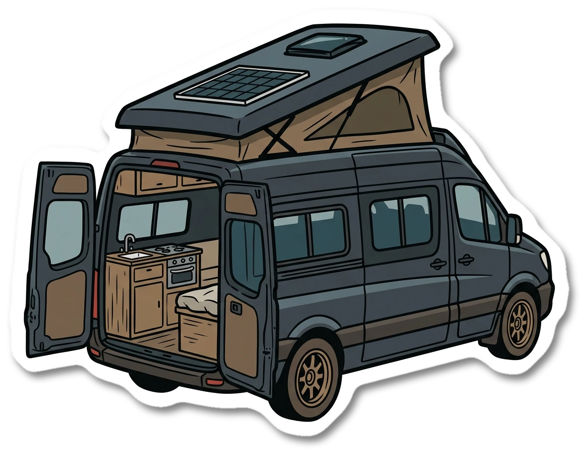 Campervan conversion sticker illustration