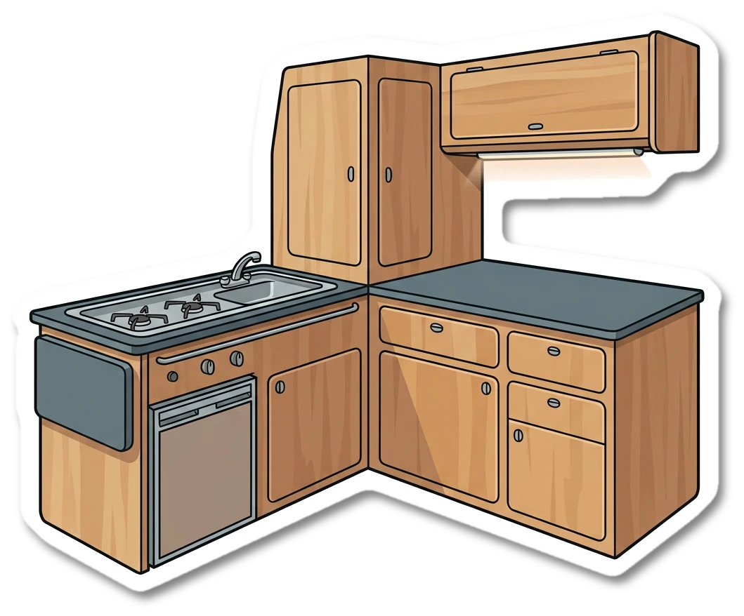 Camper kitchen sticker illustration