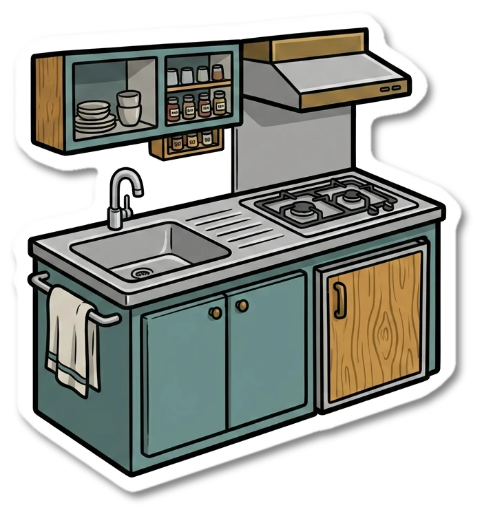 Camper kitchen sticker illustration