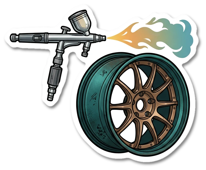 Custom car paint and airbrush cartoon with alloy wheel