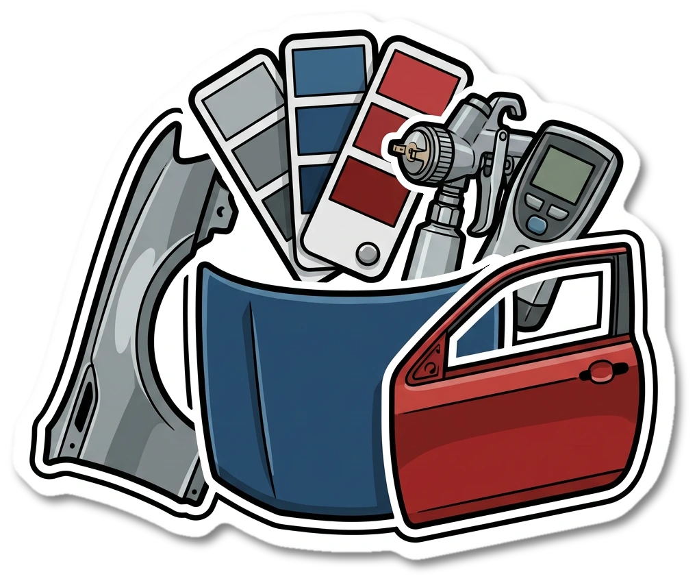 Car panel and hammer sticker illustration