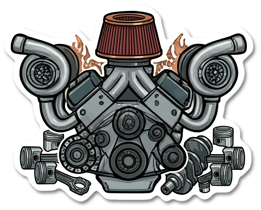Engine and gearbox sticker illustration