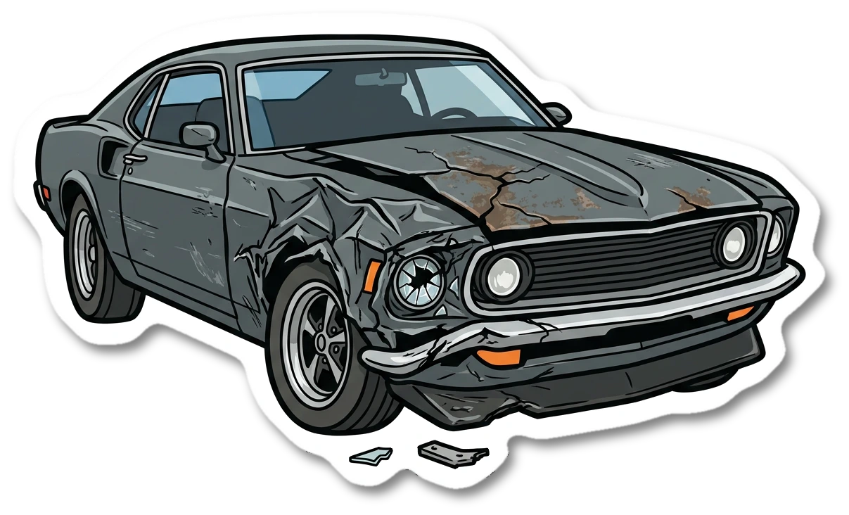 Damaged car front sticker illustration