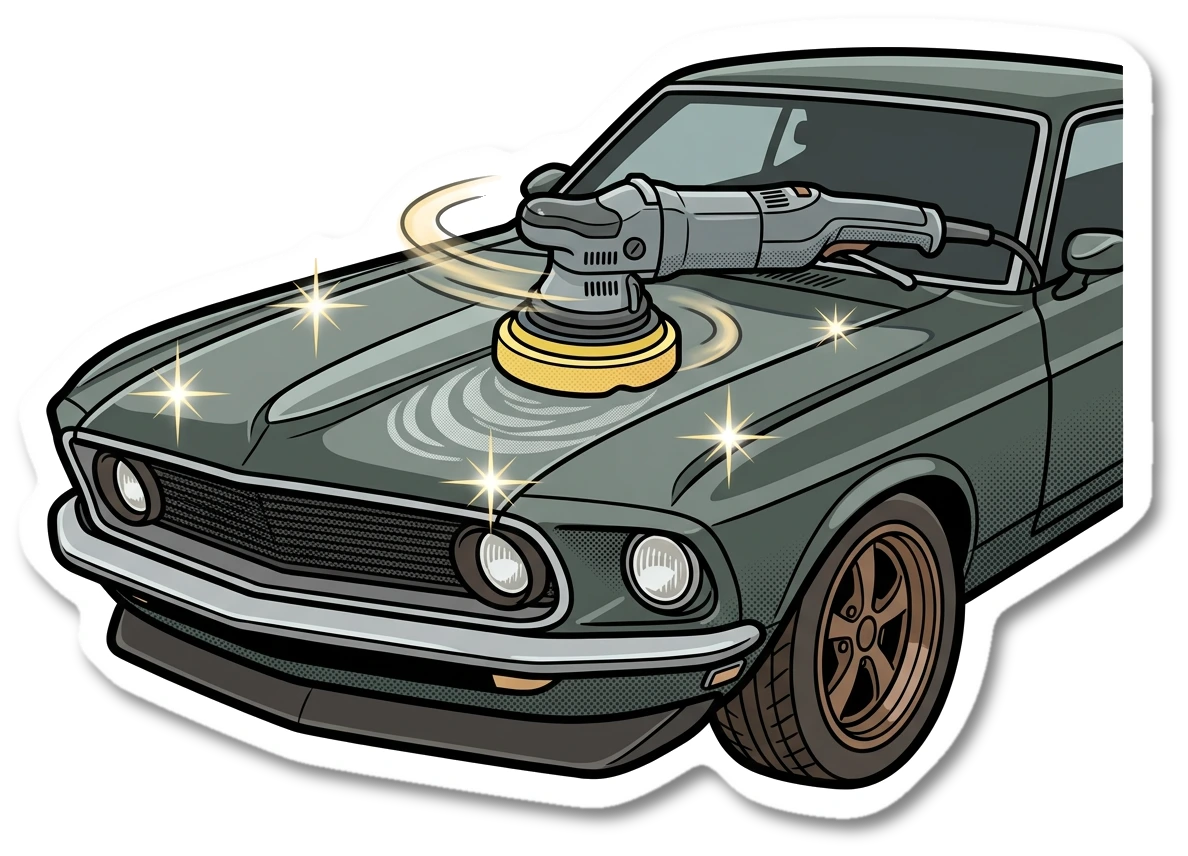 Wheel with polishing tools sticker illustration