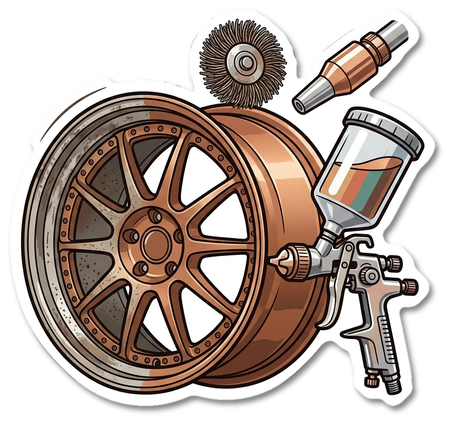 Wire wheel and fittings sticker illustration