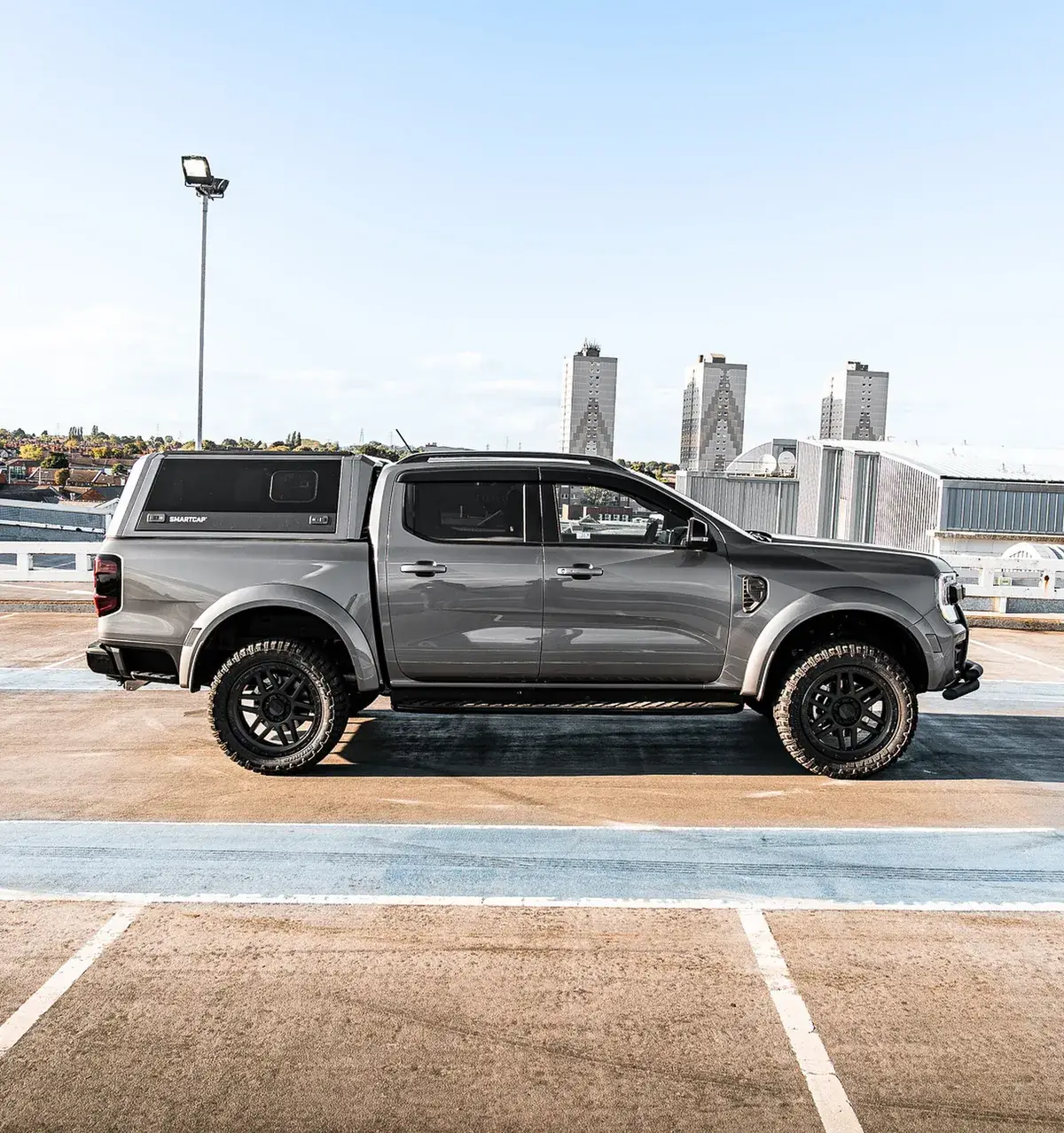 Grey Ford Ranger with hardtop canopy and wide arches