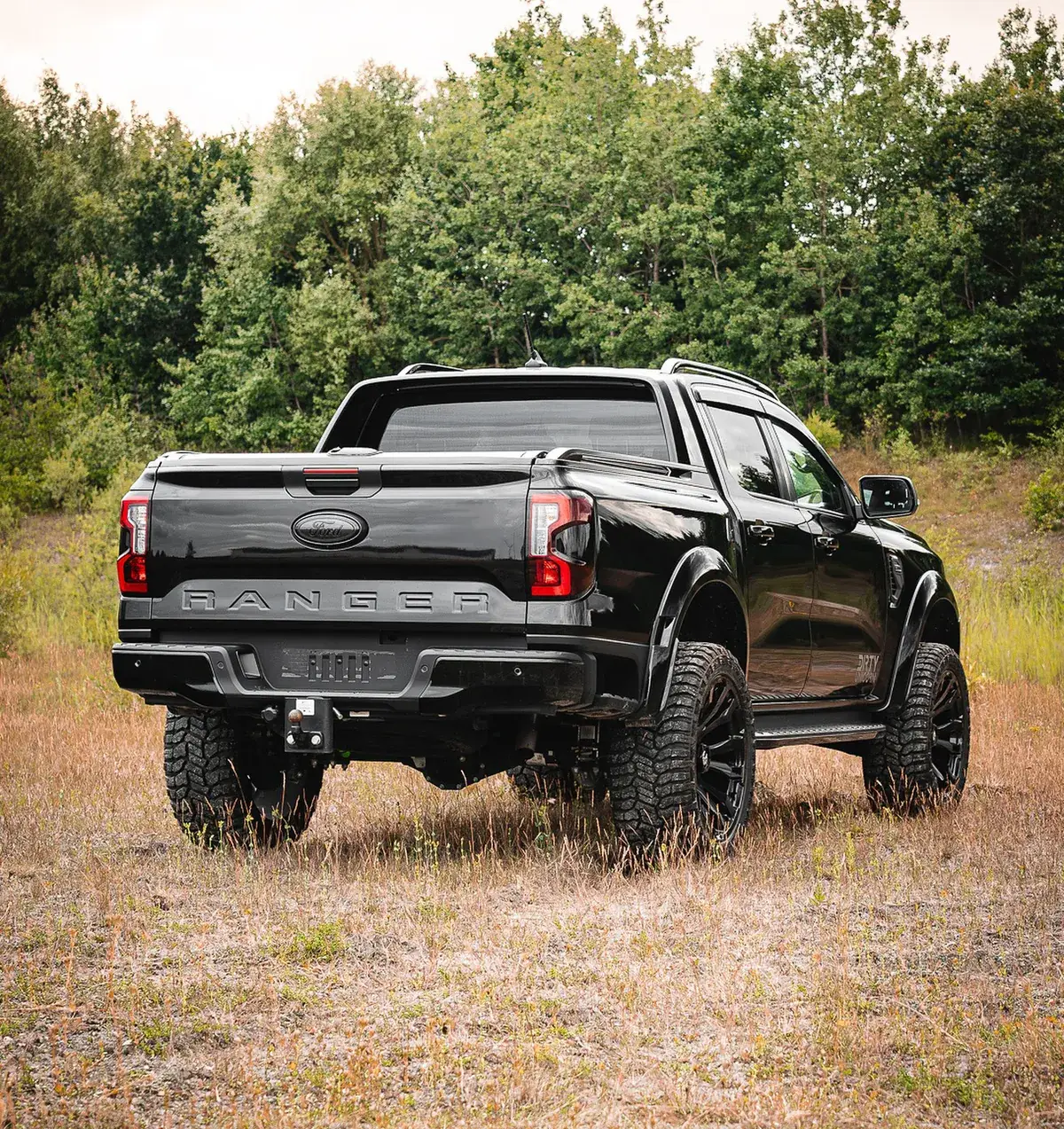 Modified Ford Ranger rear view with wide arches and lift kit